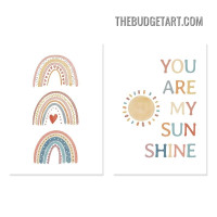 Sun Shine Typography Modern Painting Picture 2 Piece Canvas Wall Art Prints for Room Outfit