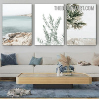 Ocean Stone Landscape Scandinavian Painting Picture 3 Panel Canvas Wall Art Prints for Room Adornment