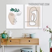 Twisting Line Face Abstract Modern Painting Picture 2 Piece Canvas Wall Art Prints for Room Décor
