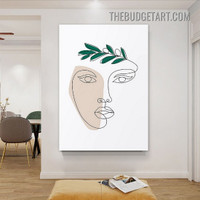 Curved Line Face Abstract Modern Painting Picture Canvas Wall Art Print for Room Arrangement