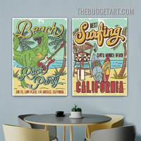 Dinosaur Animal Vintage Poster Painting Picture 2 Piece Canvas Art Prints for Room Wall Trimming