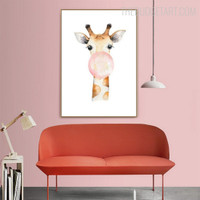 Giraffe Head Animal Watercolor Painting Image Canvas Print for Room Wall Drape