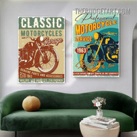 Motorcycles Vintage Poster Painting Picture 2 Piece Canvas Art Prints for Room Wall Getup