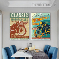 Motorcycles Vintage Poster Painting Picture 2 Piece Canvas Art Prints for Room Wall Molding