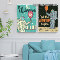 Astronaut Vintage Poster Painting Picture 2 Piece Canvas Wall Art Prints for Room Flourish