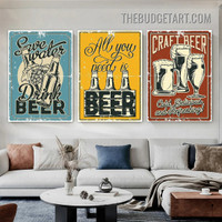 Beer Quotes Vintage Poster Painting Picture 3 Panel Canvas Art Prints for Room Wall Ornament