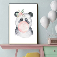 Panda Animal Watercolor Painting Pic Canvas Print for Room Wall Tracery