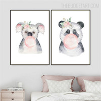 Panda Koala Animal Watercolor Painting Image Canvas Print for Room Wall Ornament