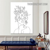 Flowers Girl Face Abstract Floral Modern Painting Picture Canvas Wall Art Print for Room Decoration