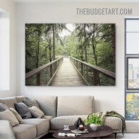 Wooden Bridge Natursacpe Vintage Painting Picture Canvas Wall Art Print for Room Equipment