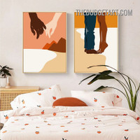 Couple Flipper Meet Abstract Figure Scandinavian Painting Picture 2 Piece Canvas Art Prints for Room Wall Trimming