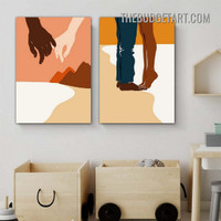 Couple Flipper Meet Abstract Figure Scandinavian Painting Picture 2 Piece Canvas Wall Art Prints for Room Tracery