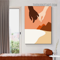 Hand Meet Abstract Figure Scandinavian Painting Picture Canvas Wall Art Print for Room Molding