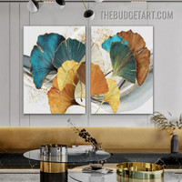 Chromatic Ginkgo Leafage Nordic Abstract Modern Painting Picture 2 Piece Canvas Wall Art Prints for Room Garnish