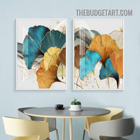 Motely Ginkgo Foliage Nordic Modern Painting Picture 2 Piece Abstract Canvas Wall Art Prints for Room Outfit