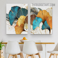 Motely Ginkgo Foliage Nordic Abstract Modern Painting Picture 2 Piece Canvas Wall Art Prints for Room Tracery
