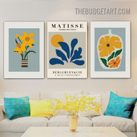 Henri Matisse Flowers Modern 3 Piece Abstract Canvas Wall Art Prints for Room Tracery