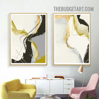 Curved Lines Smear Abstract Modern Painting Picture 2 Piece Canvas Art Prints for Room Wall Décor