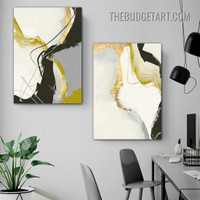 Curved Lines Smear Modern Painting Picture 2 Piece Abstract Canvas Art Prints for Room Wall Adornment
