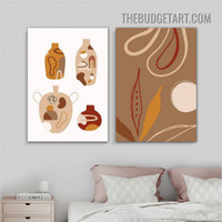 Wiggly Flaw Vase Abstract Scandinavian Painting Picture 2 Piece Canvas Wall Art Prints for Room Tracery