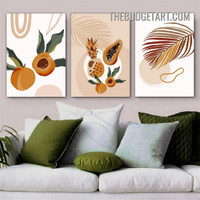 Motley Fruits Leafage Abstract Scandinavian Painting Picture 3 Panel Canvas Wall Art Prints for Room Garnish