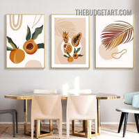 Motley Fruits Leafage Scandinavian Painting Picture 3 Piece Abstract Canvas Wall Art Prints for Room Outfit