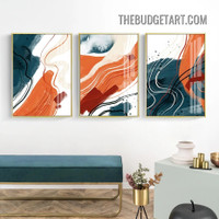 Curved Lines Smears Watercolor Modern Painting Picture 3 Piece Abstract Canvas Wall Art Prints for Room Outfit