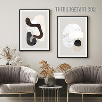 Curved Smudges Abstract Modern Painting Picture 2 Piece Canvas Wall Art Prints for Room Garnish