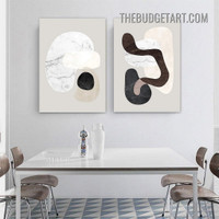 Curved Smudges Abstract Modern Painting Picture 2 Piece Canvas Art Prints for Room Wall Tracery