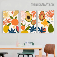 Tropical Leafage Fruits Abstract Modern Painting Picture 3 Panel Canvas Wall Art Prints for Room Garnish
