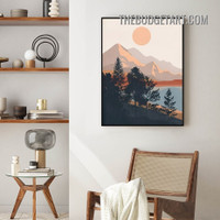 Hillside Sunset Abstract Scandinavian Painting Picture Canvas Art Print for Room Wall Disposition