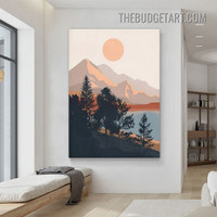 Hillside Sunset Abstract Scandinavian Painting Picture Canvas Art Print for Room Wall Drape