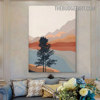 Mountains Lake Abstract Scandinavian Painting Picture Canvas Wall Art Print for Room Drape