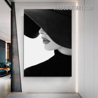 Woman Face Hat Nordic Figure Painting Picture Modern Canvas Wall Art Print for Room Molding
