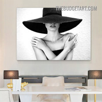 Woman Wearing Hat Figure Modern Painting Picture Canvas Wall Art Print for Room Garniture