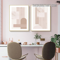 Rectangles Square Abstract Geometric Modern Painting Picture 2 Piece Canvas Wall Art Prints for Room Trimming