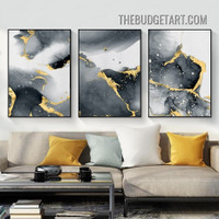 Golden Stains Nordic Abstract Modern Painting Picture 3 Piece Canvas Art Prints for Room Wall Flourish