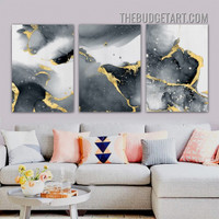 Golden Stains Nordic Abstract Modern Painting Picture 3 Piece Canvas Art Prints for Room Wall Trimming