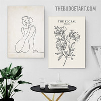 Floral Typography Modern Painting Picture 2 Piece Canvas Art Prints for Room Wall Ornamentation