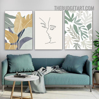 Kissing Streak Portrait Face Abstract Modern Painting Picture 3 Panel Canvas Wall Art Prints for Room Garnish