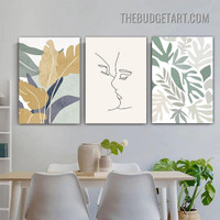 Kissing Streak Portrait Face Modern Painting Picture 3 Piece Abstract Canvas Wall Art Prints for Room Trimming