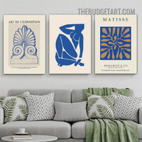 Henri Matisse Leaves Pattern Abstract Vintage Painting Picture 3 Piece Canvas Wall Art Prints for Room Molding