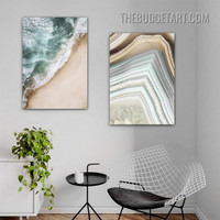 Colorful Marble Design Abstract Modern Painting Picture 2 Piece Canvas Art Prints for Room Wall Trimming
