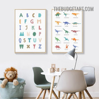 Colorful Dinosaurs Animal Typography Modern Painting Picture 2 Piece Wall Décor Set