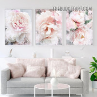 Pink Peonies Abstract Floral Modern Painting Picture 3 Piece Canvas Art Prints for Room Wall Getup