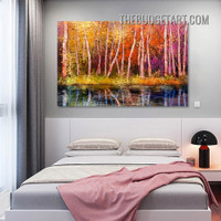 Colorful Autumn Trees Abstract Botanical Modern Painting Picture Canvas Wall Art Print for Room Garniture