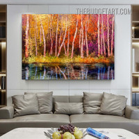 Colorful Autumn Trees Abstract Botanical Modern Painting Picture Canvas Art Print for Room Wall Disposition