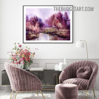 Purple Trees Abstract Modern Painting Picture Canvas Botanical Art Print for Wall Drape
