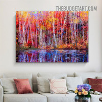 Multicolor Trees Abstract Botanical Modern Painting Picture Canvas Art Print for Room Wall Arrangement