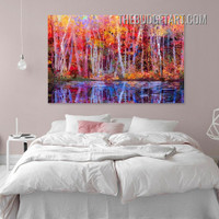 Multicolor Trees Abstract Botanical Modern Painting Picture Canvas Wall Art Print for Room Drape